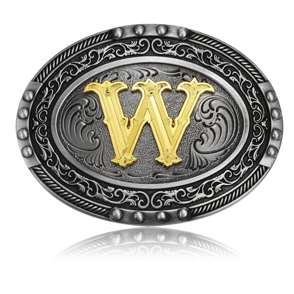4189 Western Initial Letters ABCDEFG to XYZ Belt Buckle , Golden Alphabet